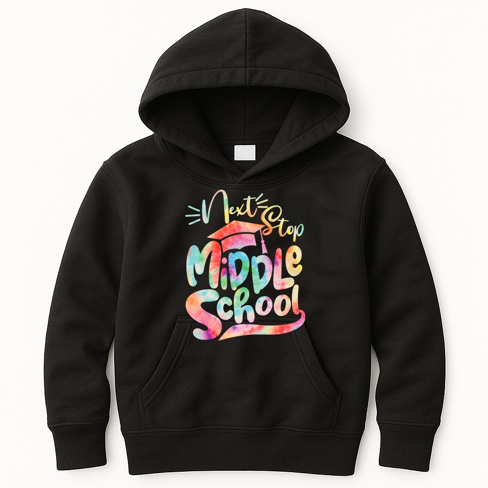 Cute Colorful Tie Dye Next Stop Middle School Kids Hoodie