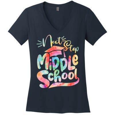 Cute Colorful Tie Dye Next Stop Middle School Women's V-Neck T-Shirt