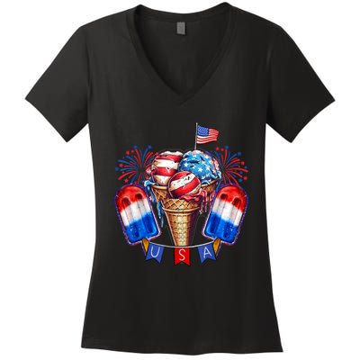 Ce Cream Truck Retro Vintage 80s Style Gift Women's V-Neck T-Shirt