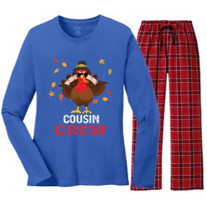 Cousin Crew Turkey Family Thanksgiving Pajamas Matching Gift Cute Gift Women's Long Sleeve Flannel Pajama Set 