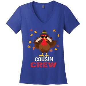 Cousin Crew Turkey Family Thanksgiving Pajamas Matching Gift Cute Gift Women's V-Neck T-Shirt