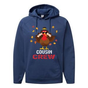 Cousin Crew Turkey Family Thanksgiving Pajamas Matching Gift Cute Gift Performance Fleece Hoodie