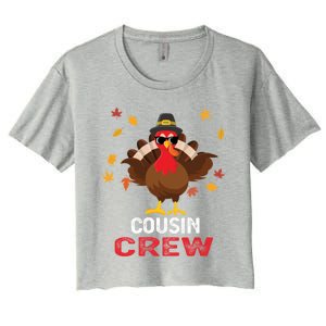 Cousin Crew Turkey Family Thanksgiving Pajamas Matching Gift Cute Gift Women's Crop Top Tee