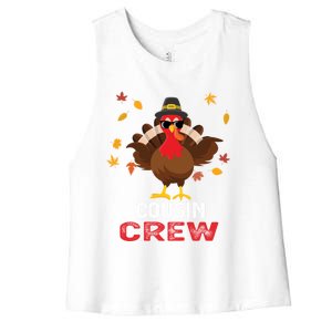 Cousin Crew Turkey Family Thanksgiving Pajamas Matching Gift Cute Gift Women's Racerback Cropped Tank