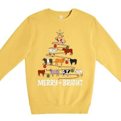 Cow Christmas Tree Western Merry And Bright Family Pajama Premium Crewneck Sweatshirt