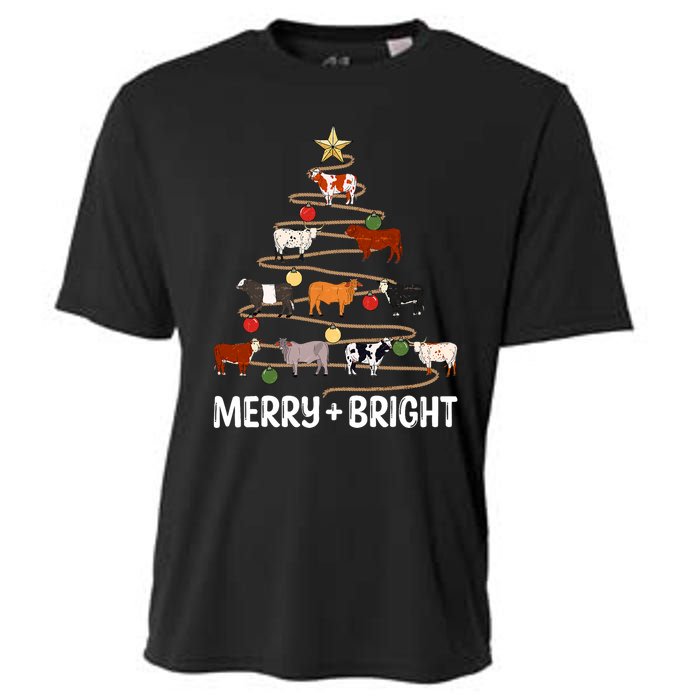 Cow Christmas Tree Western Merry And Bright Family Pajama Cooling Performance Crew T-Shirt