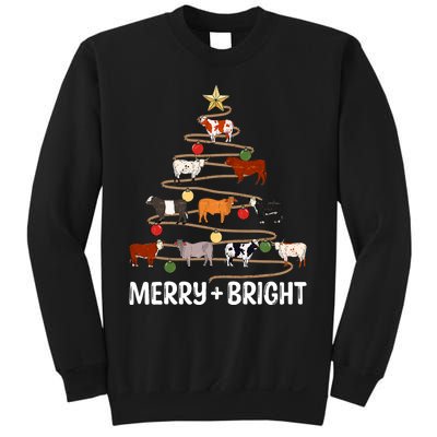 Cow Christmas Tree Western Merry And Bright Family Pajama Sweatshirt