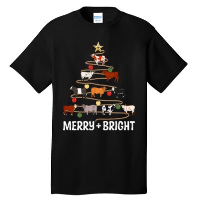 Cow Christmas Tree Western Merry And Bright Family Pajama Tall T-Shirt