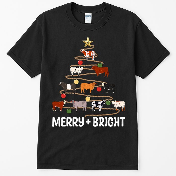 Cow Christmas Tree Western Merry And Bright Family Pajama Tall T-Shirt