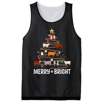 Cow Christmas Tree Western Merry And Bright Family Pajama Mesh Reversible Basketball Jersey Tank