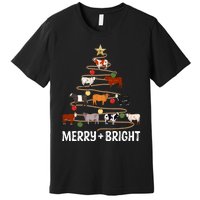 Cow Christmas Tree Western Merry And Bright Family Pajama Premium T-Shirt