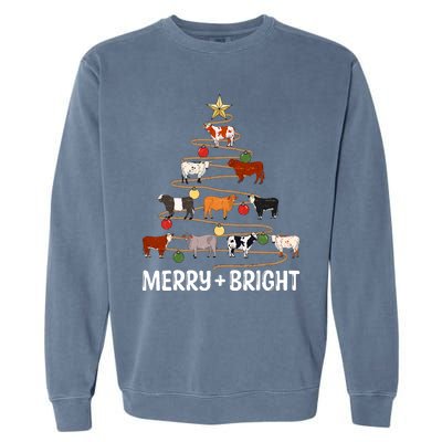 Cow Christmas Tree Western Merry And Bright Family Pajama Garment-Dyed Sweatshirt