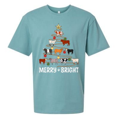 Cow Christmas Tree Western Merry And Bright Family Pajama Sueded Cloud Jersey T-Shirt