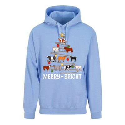 Cow Christmas Tree Western Merry And Bright Family Pajama Unisex Surf Hoodie