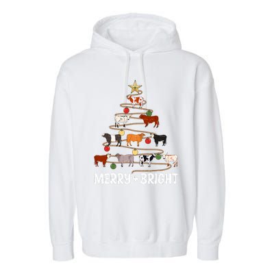 Cow Christmas Tree Western Merry And Bright Family Pajama Garment-Dyed Fleece Hoodie