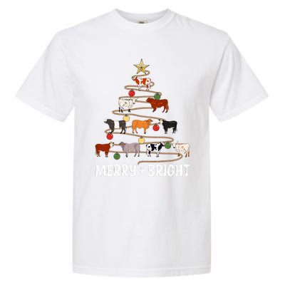 Cow Christmas Tree Western Merry And Bright Family Pajama Garment-Dyed Heavyweight T-Shirt