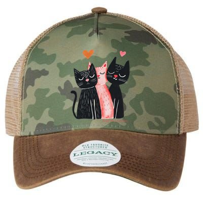 Cute Cat Trio With Hearts Art For Cat Lovers Legacy Tie Dye Trucker Hat