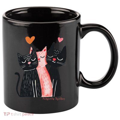 Cute Cat Trio With Hearts Art For Cat Lovers 11oz C Handle Ceramic Mug