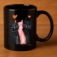Cute Cat Trio With Hearts Art For Cat Lovers 11oz C Handle Ceramic Mug