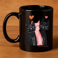 Cute Cat Trio With Hearts Art For Cat Lovers 11oz C Handle Ceramic Mug