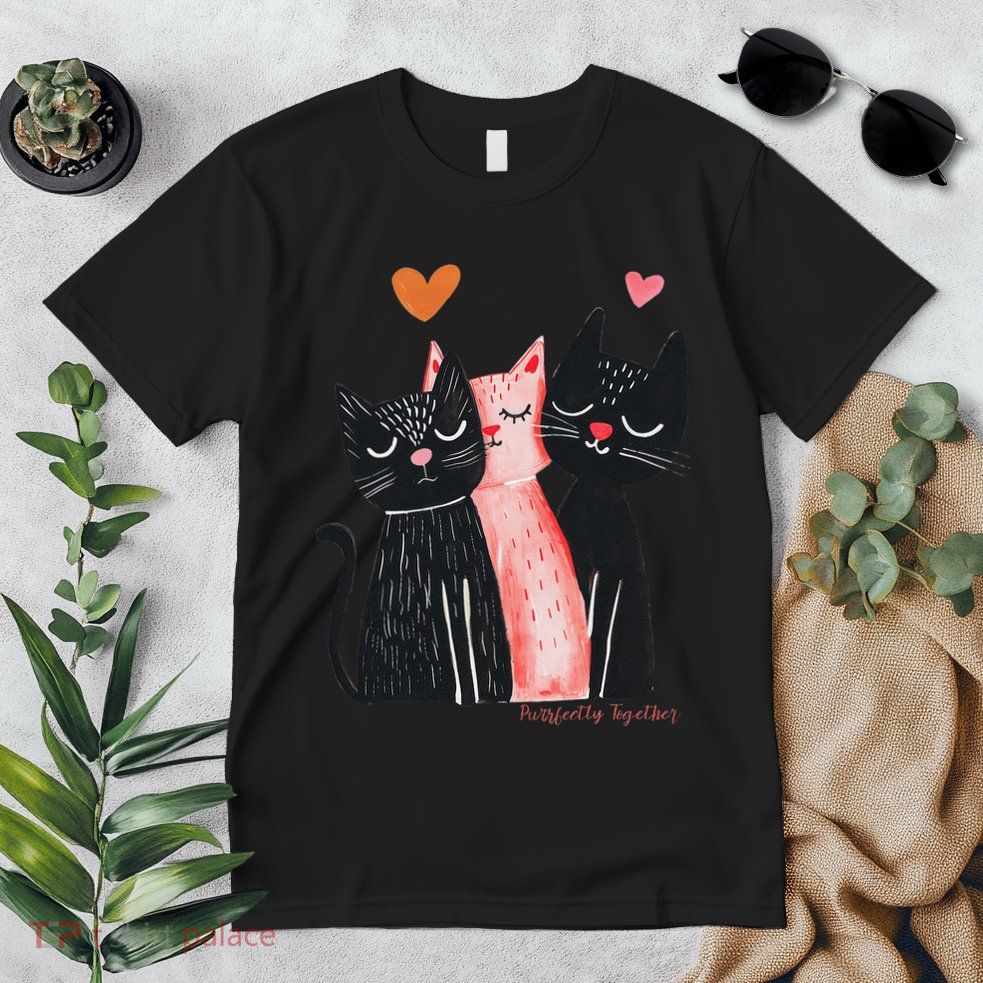 Cute Cat Trio With Hearts Art For Cat Lovers Premium T-Shirt