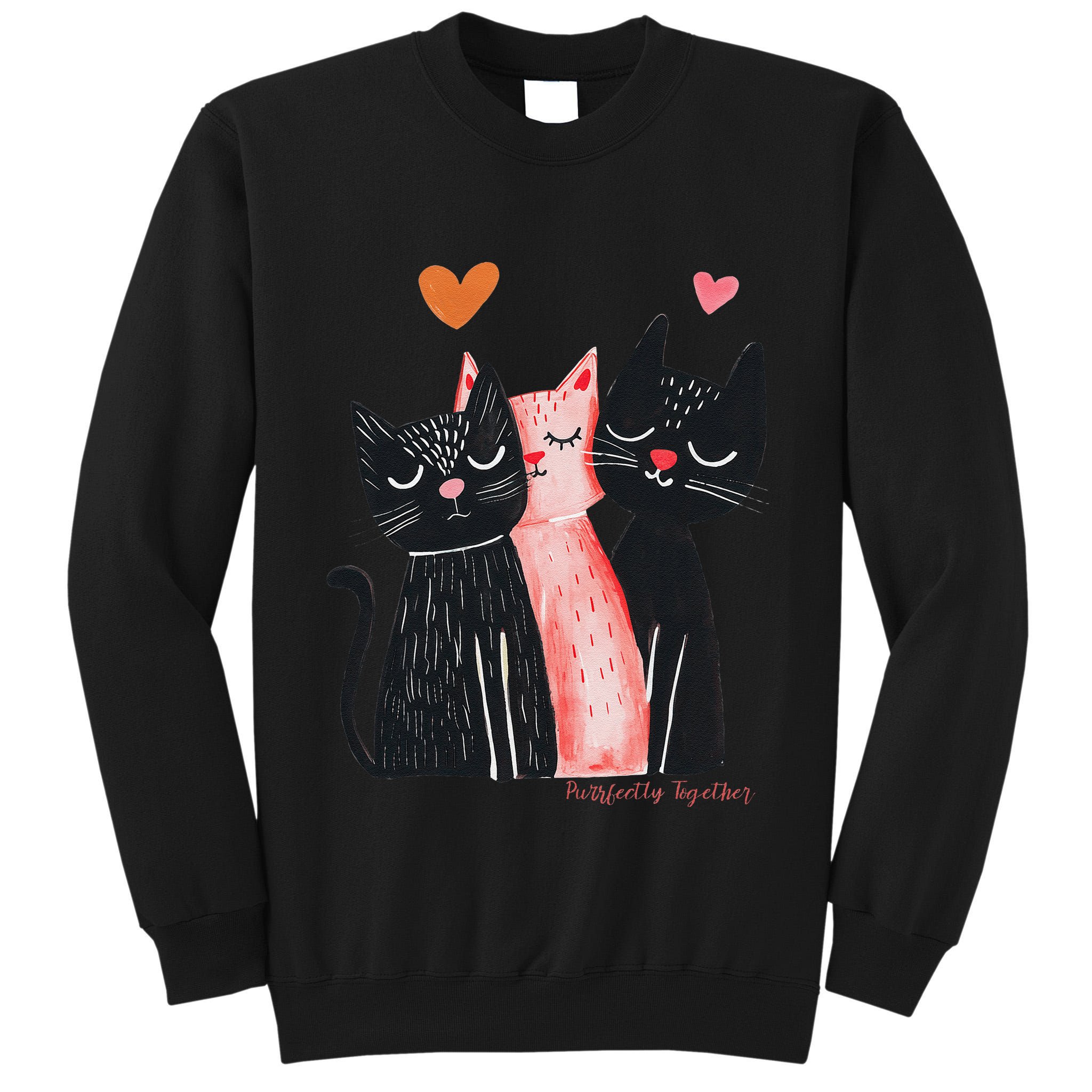 Cute Cat Trio With Hearts Art For Cat Lovers Tall Sweatshirt