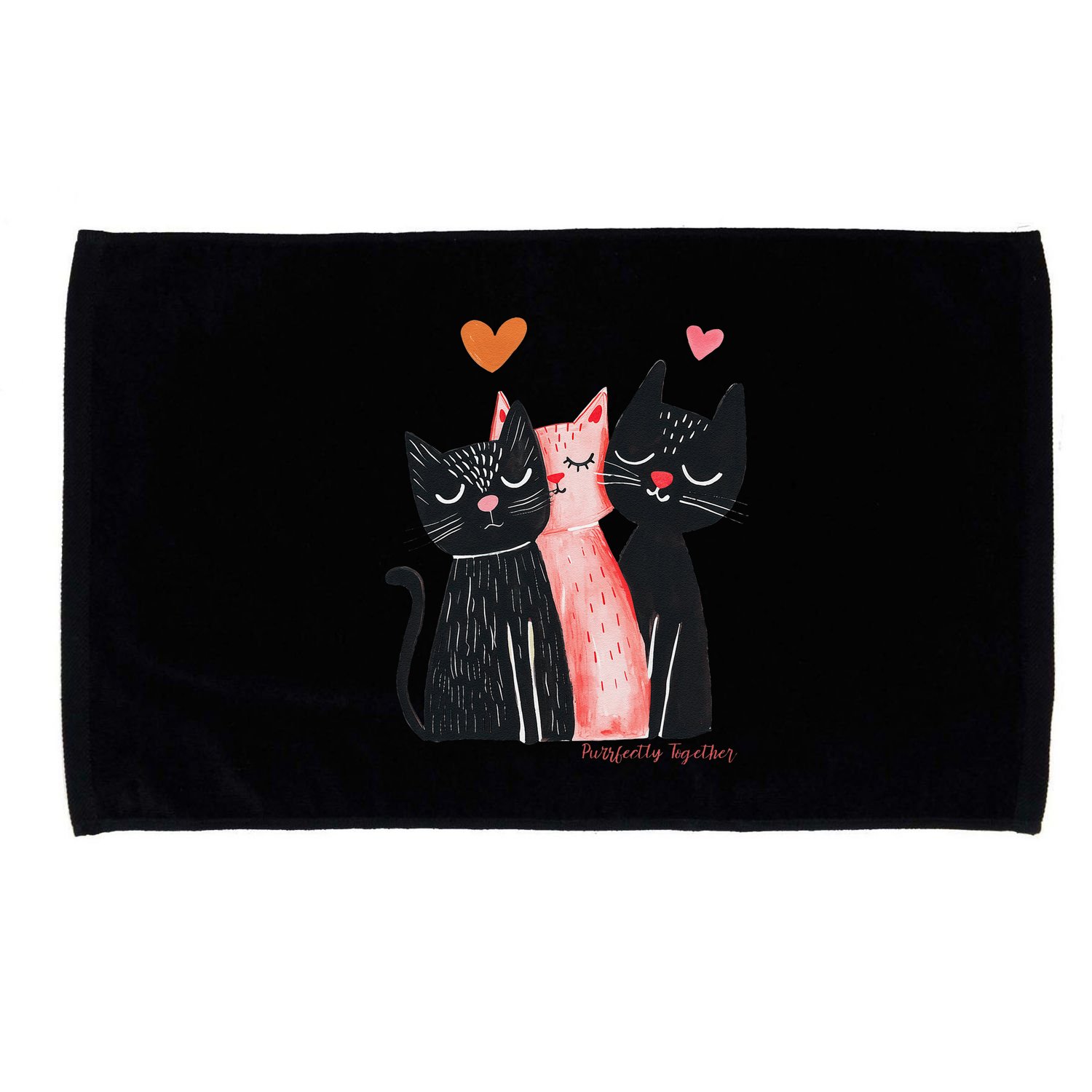Cute Cat Trio With Hearts Art For Cat Lovers Microfiber Hand Towel