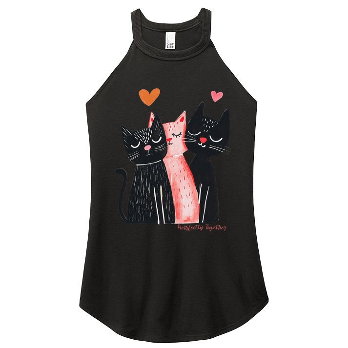 Cute Cat Trio With Hearts Art For Cat Lovers Women's Perfect Tri Rocker Tank