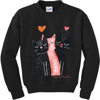 Cute Cat Trio With Hearts Art For Cat Lovers Kids Sweatshirt