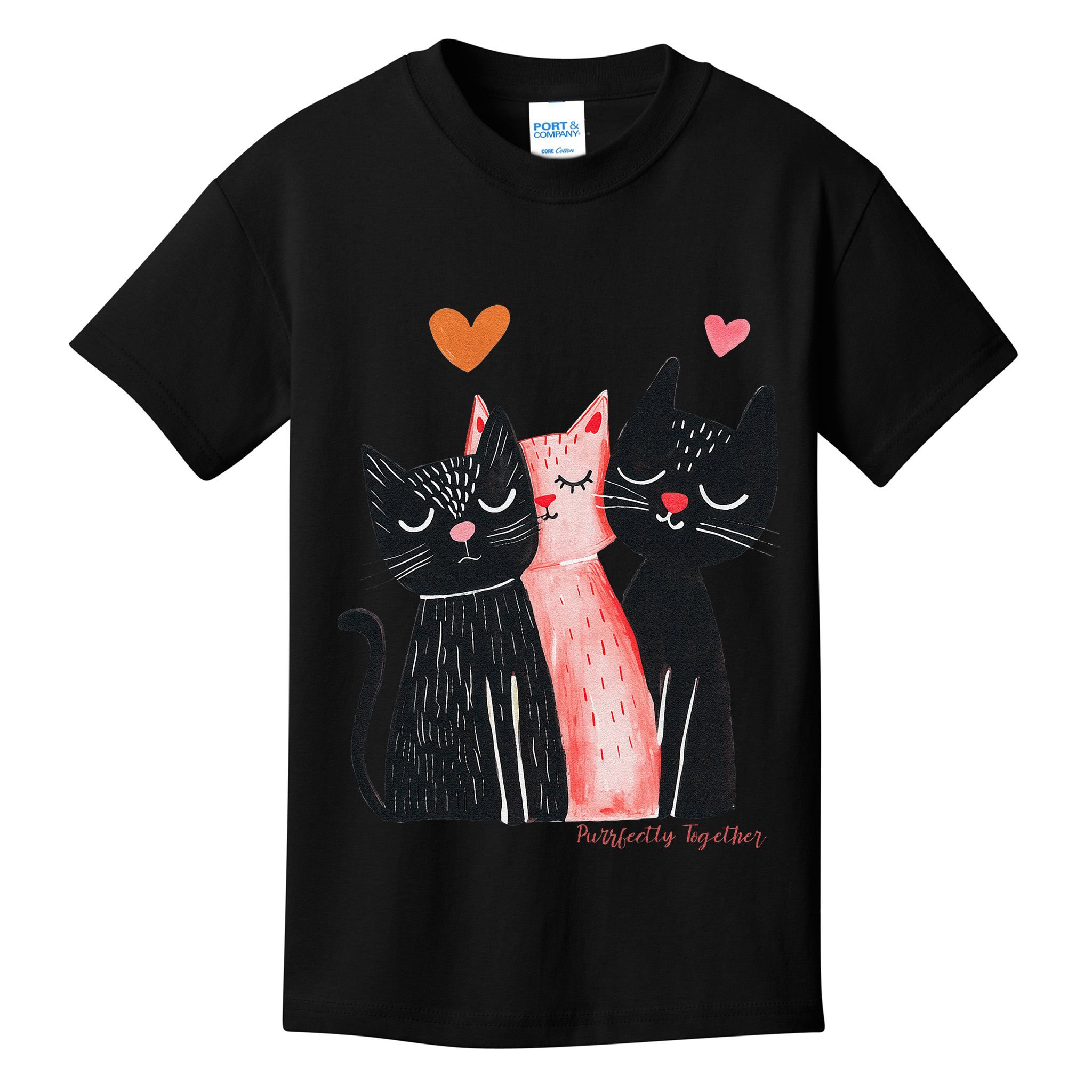 Cute Cat Trio With Hearts Art For Cat Lovers Kids T-Shirt