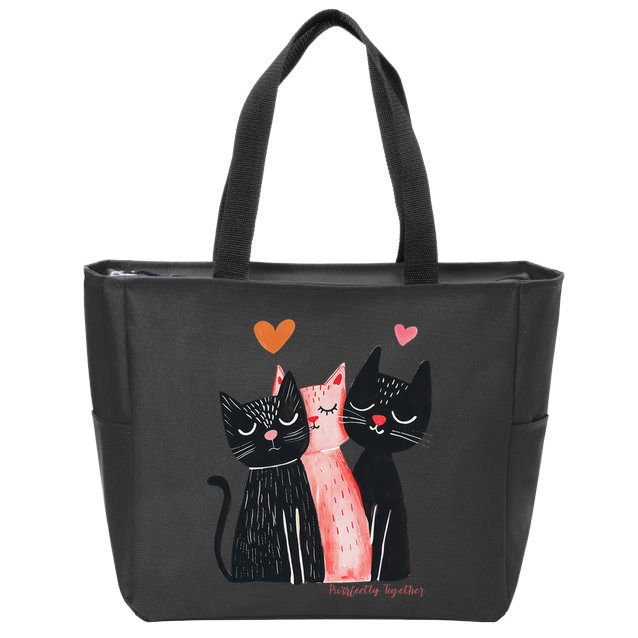 Cute Cat Trio With Hearts Art For Cat Lovers Zip Tote Bag