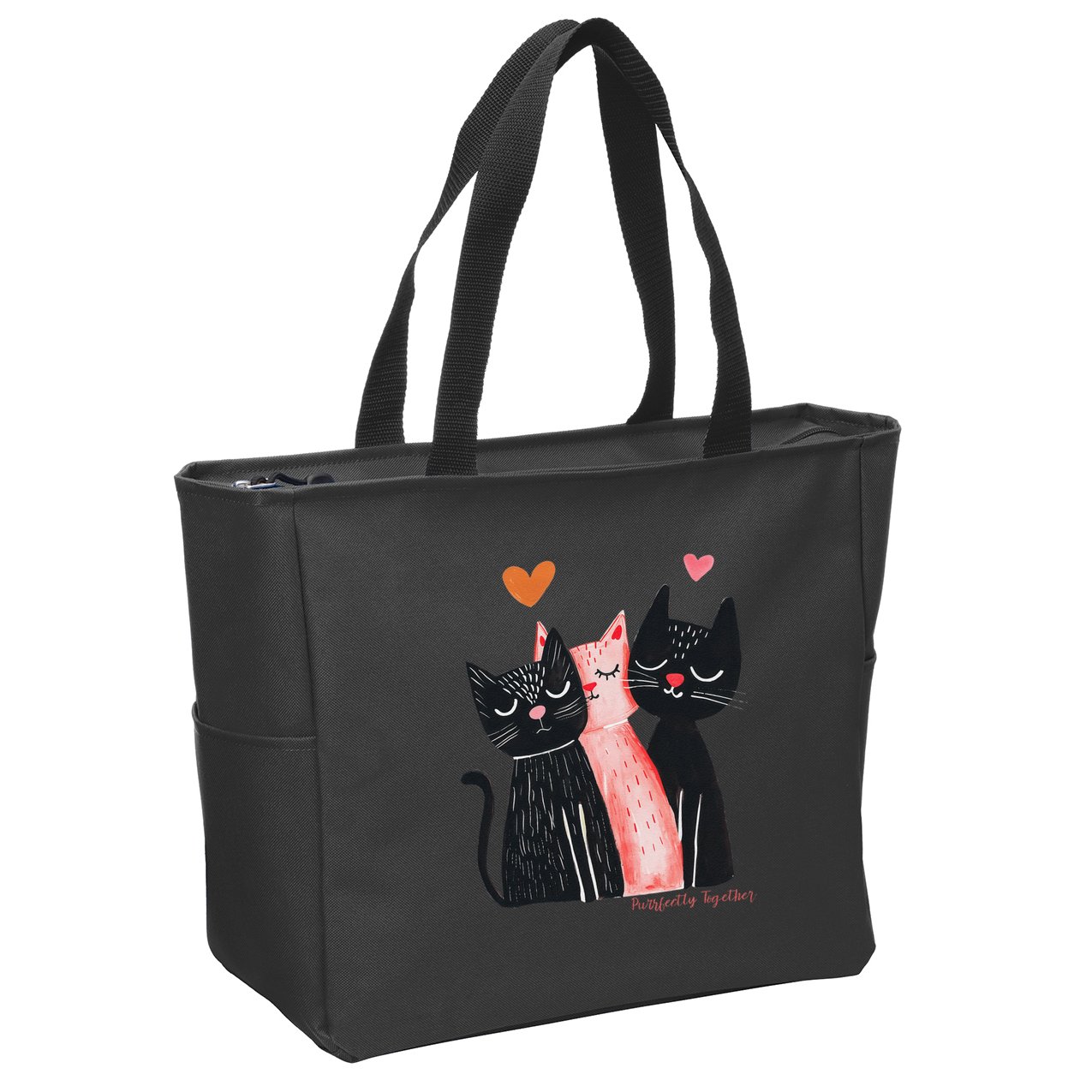 Cute Cat Trio With Hearts Art For Cat Lovers Zip Tote Bag