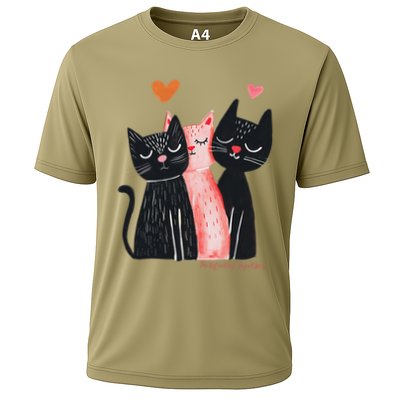 Cute Cat Trio With Hearts Art For Cat Lovers Performance Shirt