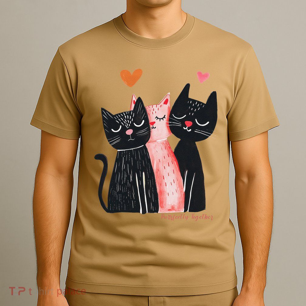 Cute Cat Trio With Hearts Art For Cat Lovers T-Shirt