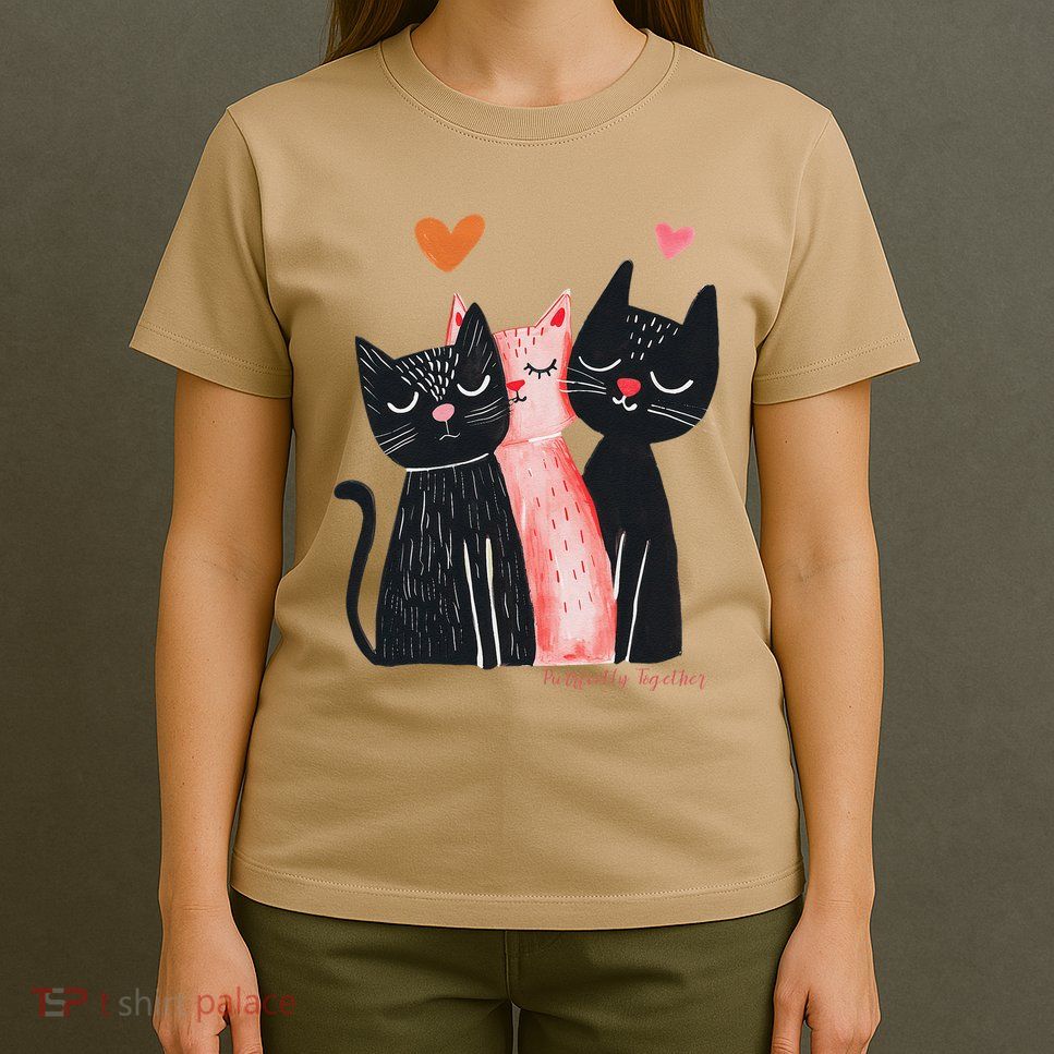 Cute Cat Trio With Hearts Art For Cat Lovers T-Shirt