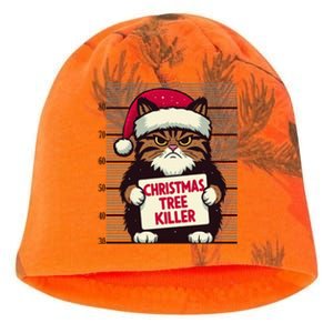 Cat Christmas Tree Killer Mug Shot Merry Christmas Cat Red Santa Hat Kati - Camo Knit Beanie