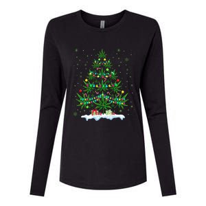 Cannabis Christmas Tree Xmas Funny Smoking Weed Marijuana Womens Cotton Relaxed Long Sleeve T-Shirt