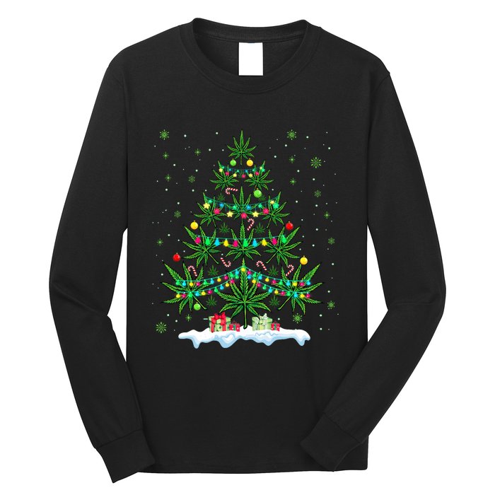 Cannabis Christmas Tree Xmas Funny Smoking Weed Marijuana Long Sleeve Shirt