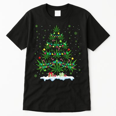 Cannabis Christmas Tree Xmas Funny Smoking Weed Marijuana Tall T-Shirt