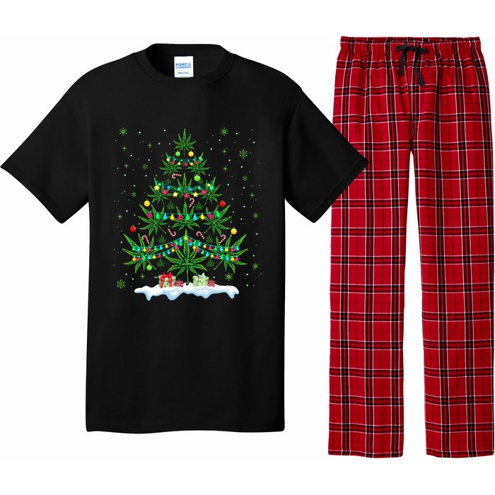 Cannabis Christmas Tree Xmas Funny Smoking Weed Marijuana Pajama Set