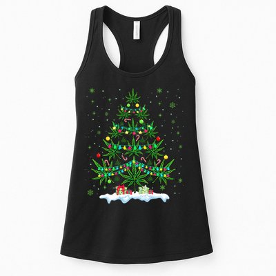 Cannabis Christmas Tree Xmas Funny Smoking Weed Marijuana Womens Tank Top