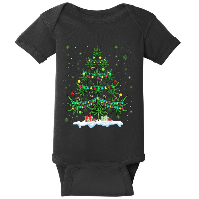 Cannabis Christmas Tree Xmas Funny Smoking Weed Marijuana Baby Bodysuit