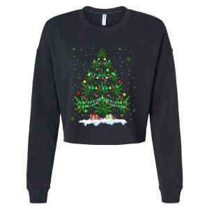 Cannabis Christmas Tree Xmas Funny Smoking Weed Marijuana Cropped Pullover Crew