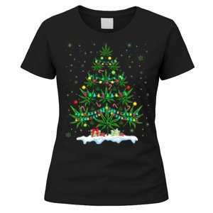 Cannabis Christmas Tree Xmas Funny Smoking Weed Marijuana Women's T-Shirt