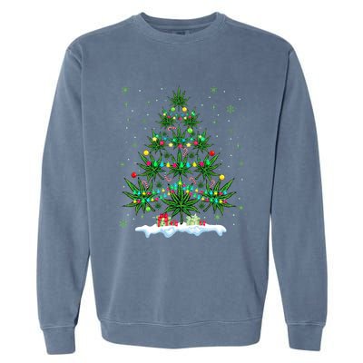 Cannabis Christmas Tree Xmas Funny Smoking Weed Marijuana Garment-Dyed Sweatshirt