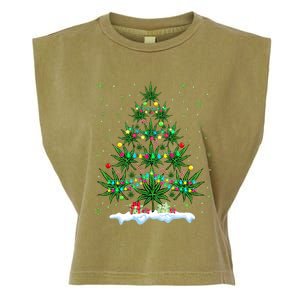 Cannabis Christmas Tree Xmas Funny Smoking Weed Marijuana Garment-Dyed Women's Muscle Tee