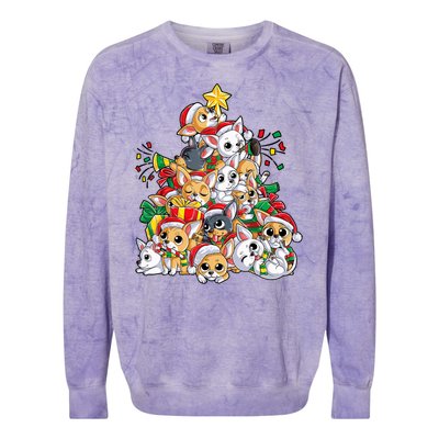 Chihuahua Christmas Tree Santa Dog Lover Xmas Women Colorblast Crewneck Sweatshirt