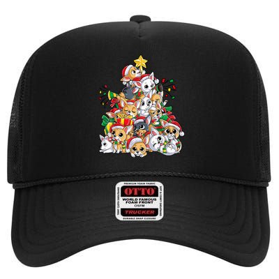 Chihuahua Christmas Tree Santa Dog Lover Xmas Women High Crown Mesh Back Trucker Hat