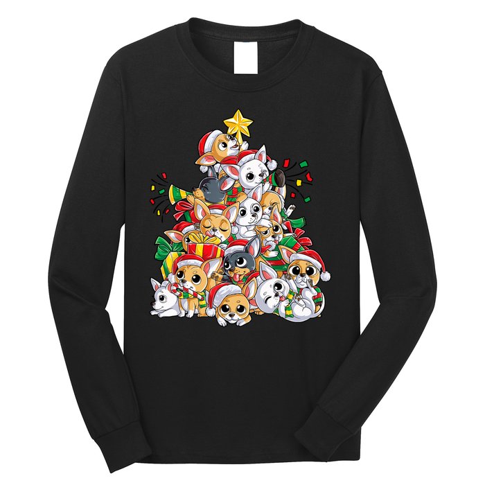 Chihuahua Christmas Tree Santa Dog Lover Xmas Women Long Sleeve Shirt