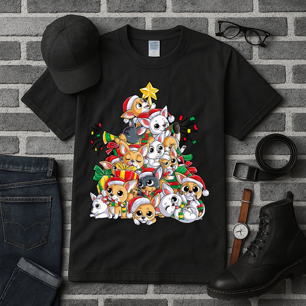 Chihuahua Christmas Tree Santa Dog Lover Xmas Women Tall T-Shirt